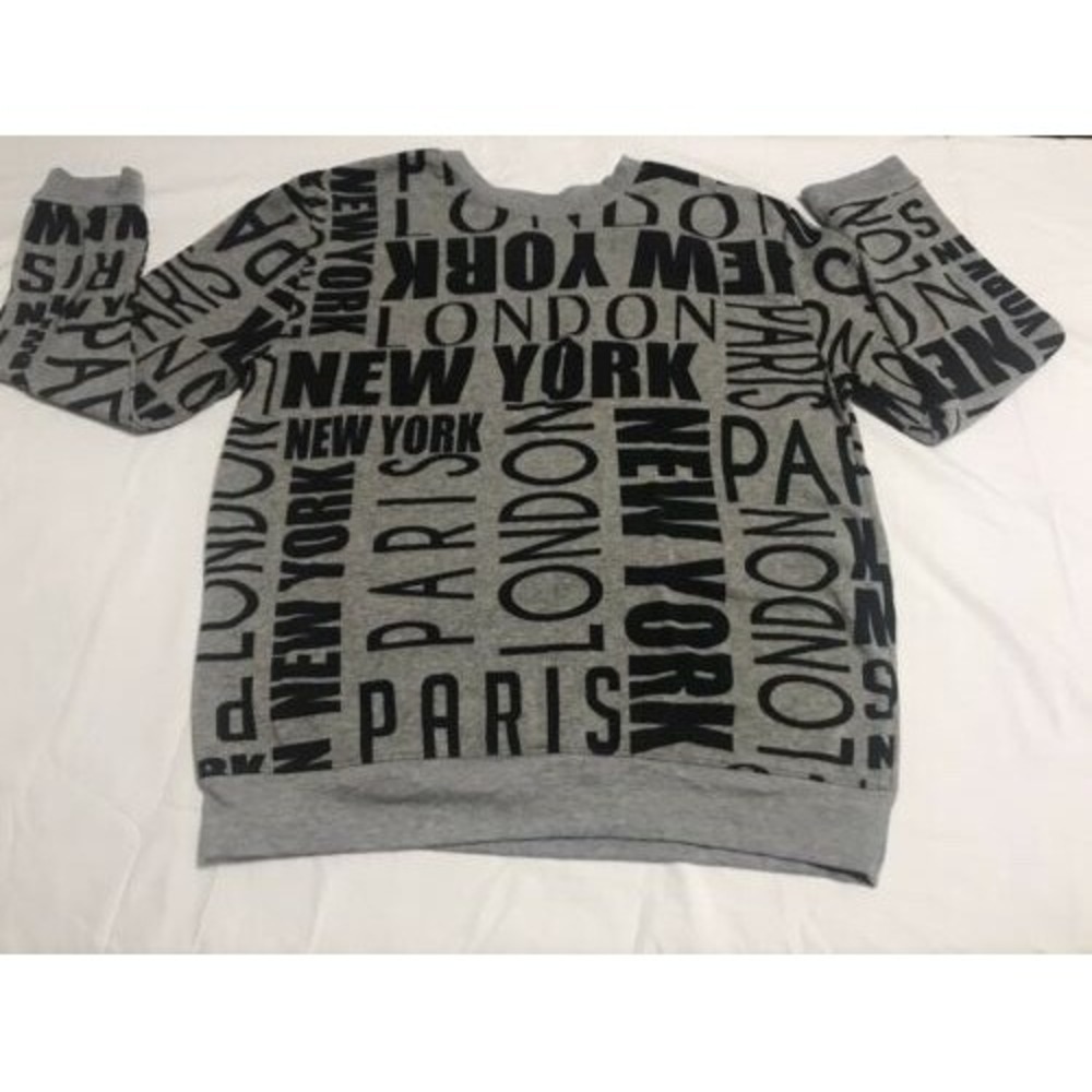 Love Sweater Women's XL Black Graphic Pullover Top New York Paris London Polyest